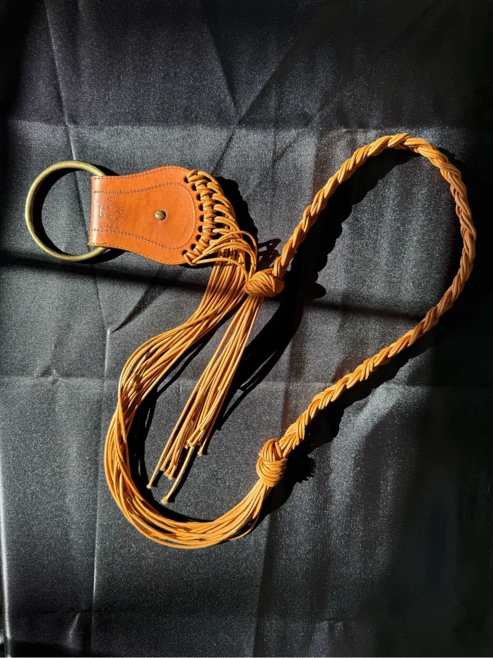 Vintage Rafe New York Tan Braided Leather Fringe Belt